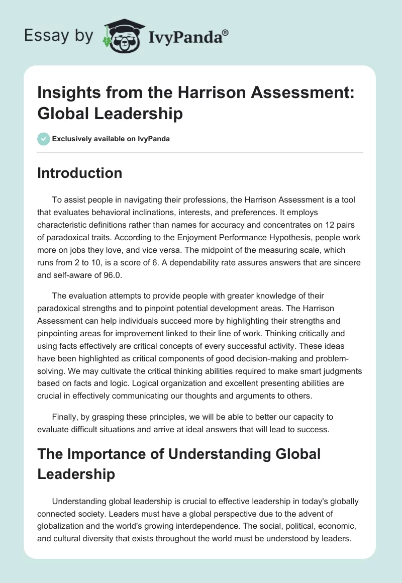 Insights from the Harrison Assessment: Global Leadership. Page 1