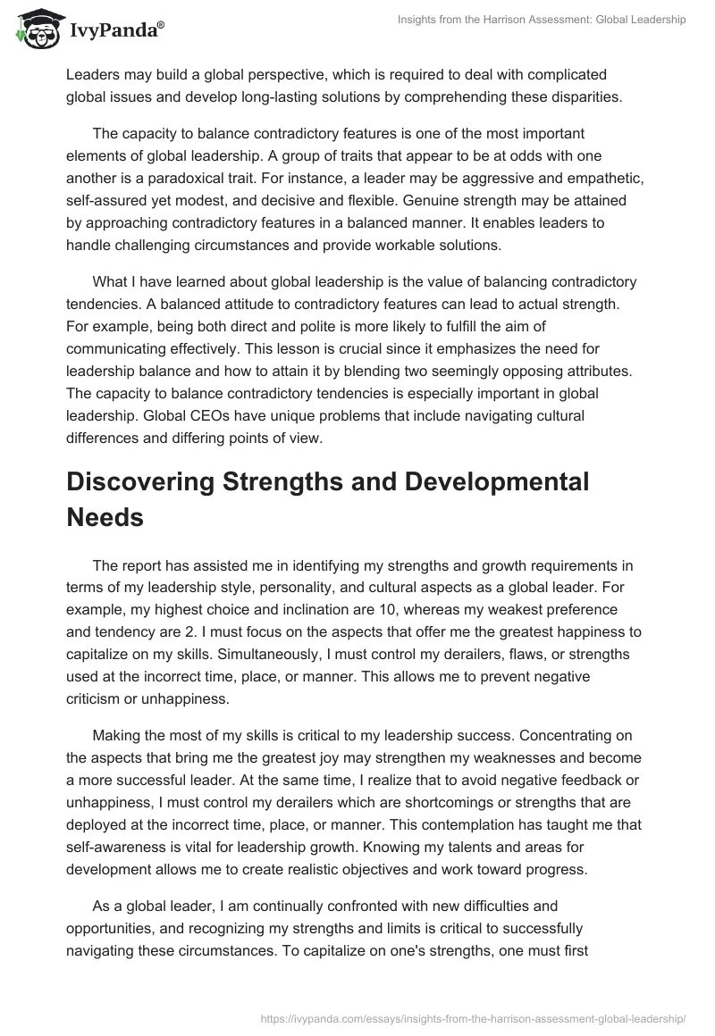 Insights from the Harrison Assessment: Global Leadership. Page 2