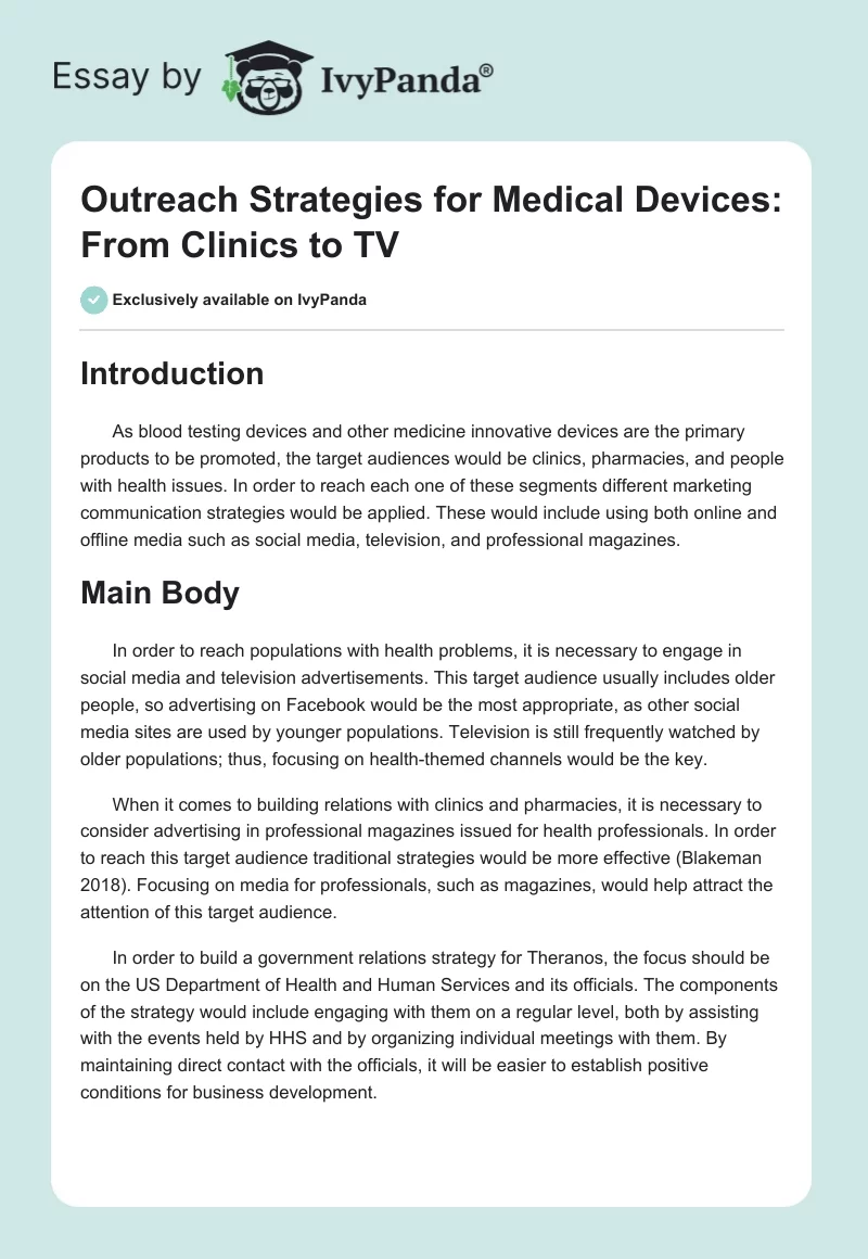 Outreach Strategies for Medical Devices: From Clinics to TV. Page 1