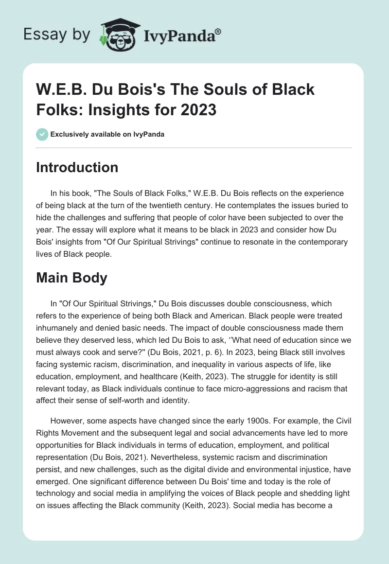 W.E.B. Du Bois's "The Souls of Black Folks": Insights for 2023. Page 1