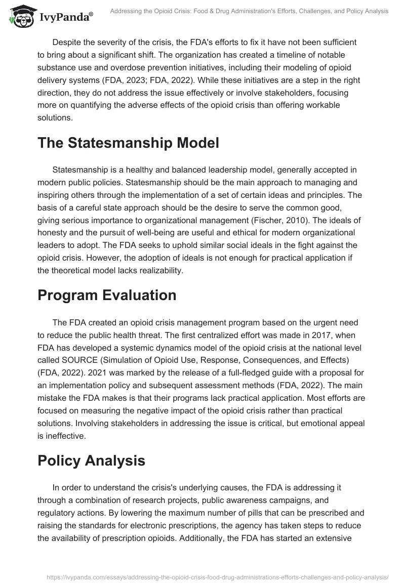 Addressing the Opioid Crisis: Food & Drug Administration's Efforts, Challenges, and Policy Analysis. Page 2