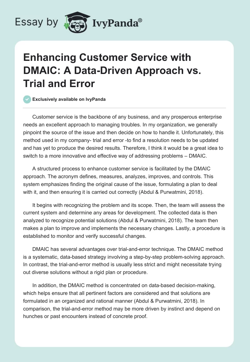 Enhancing Customer Service with DMAIC: A Data-Driven Approach vs. Trial and Error. Page 1