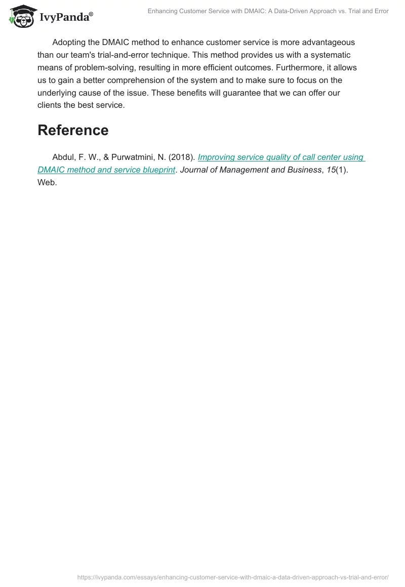 Enhancing Customer Service with DMAIC: A Data-Driven Approach vs. Trial and Error. Page 2