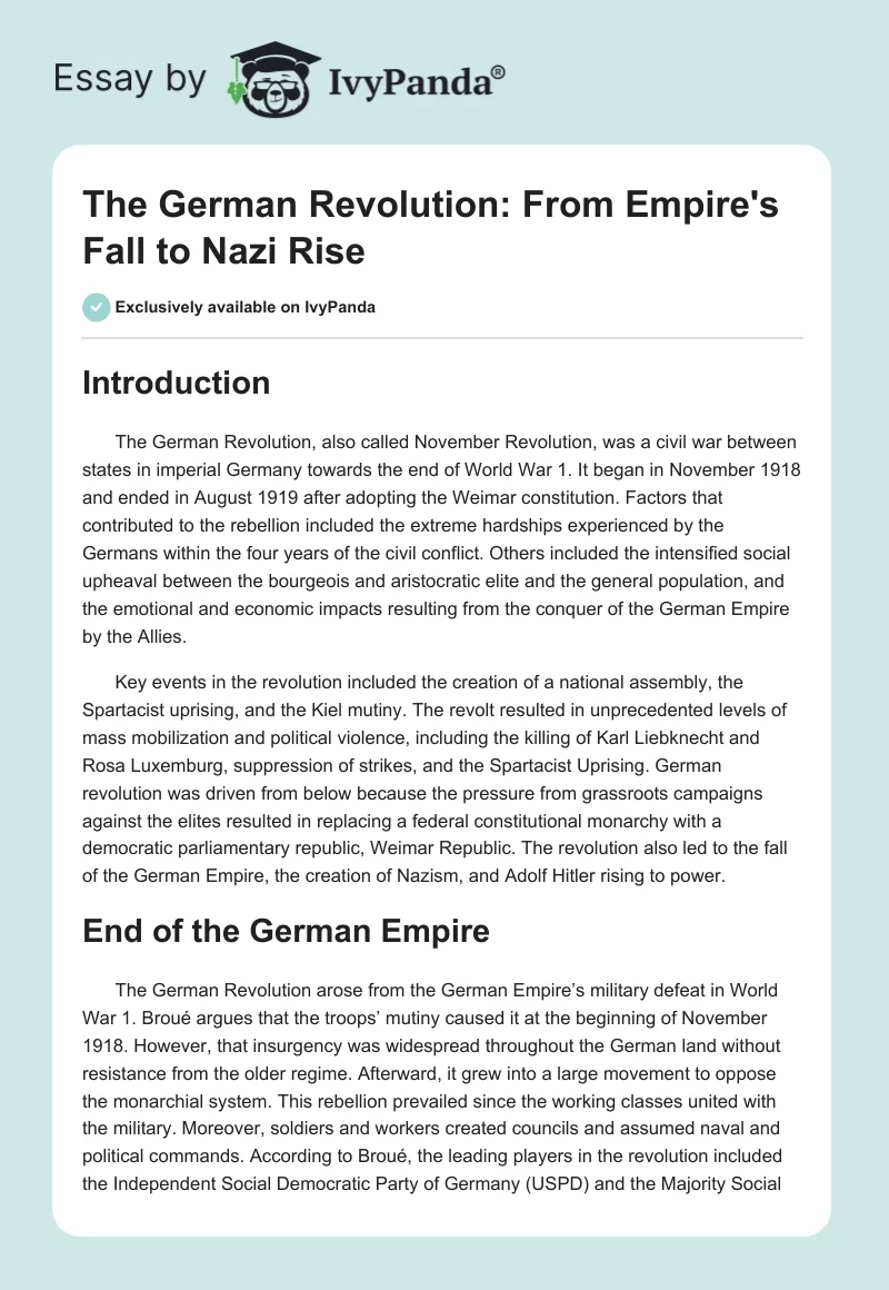 The German Revolution: From Empire's Fall to Nazi Rise. Page 1