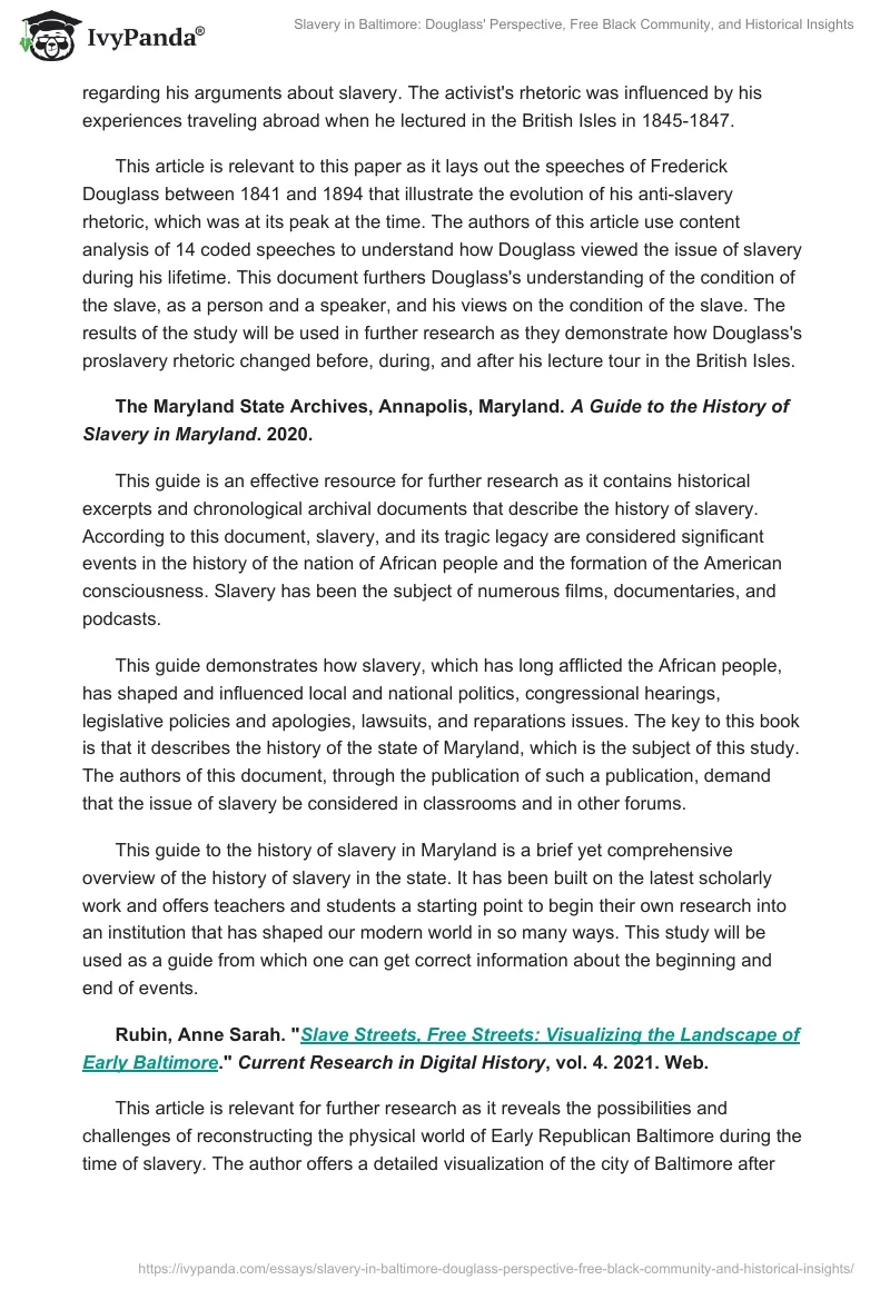 Slavery in Baltimore: Douglass' Perspective, Free Black Community, and Historical Insights. Page 2