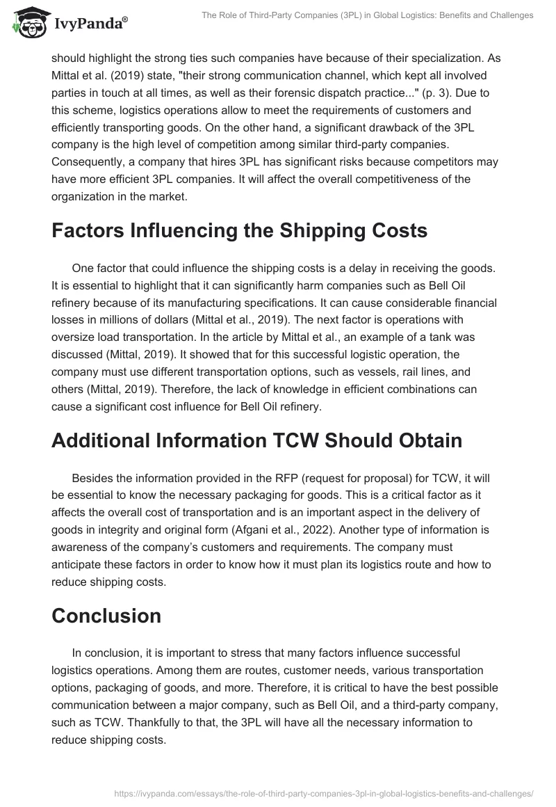 The Role of Third-Party Companies (3PL) in Global Logistics: Benefits and Challenges. Page 2