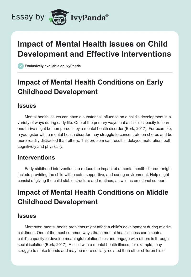 Impact of Mental Health Issues on Child Development and Effective Interventions. Page 1