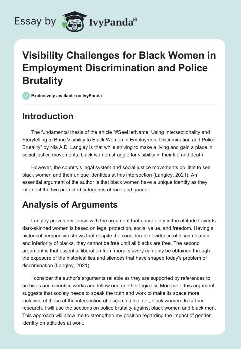 Visibility Challenges for Black Women in Employment Discrimination and Police Brutality. Page 1