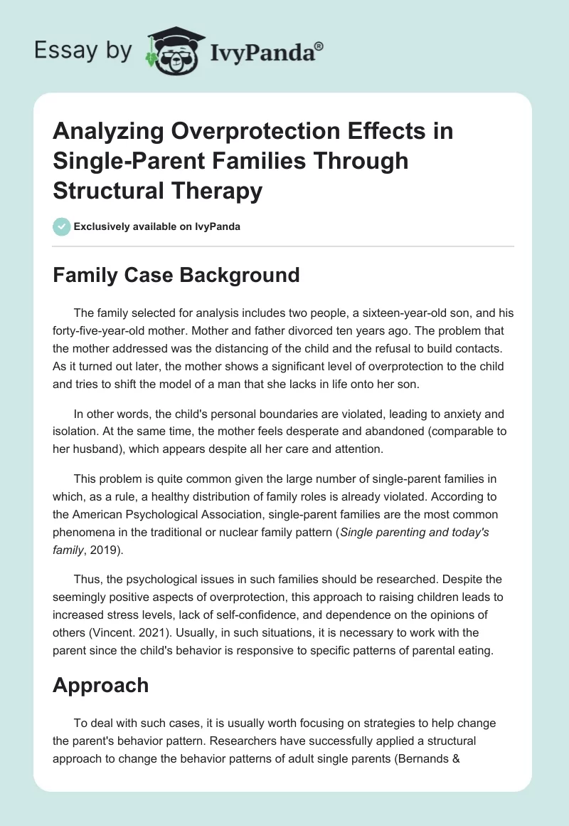 Analyzing Overprotection Effects in Single-Parent Families Through Structural Therapy. Page 1