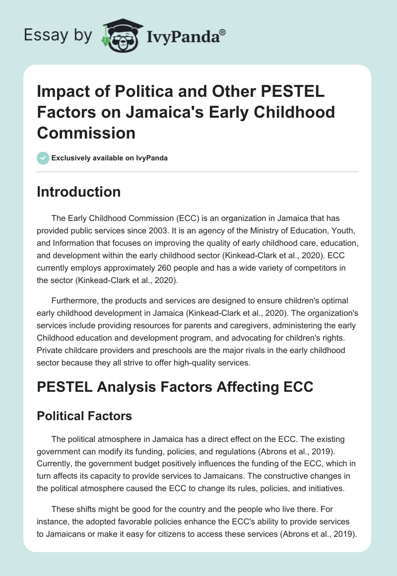 Impact of Politica and Other PESTEL Factors on Jamaica's Early Childhood Commission. Page 1