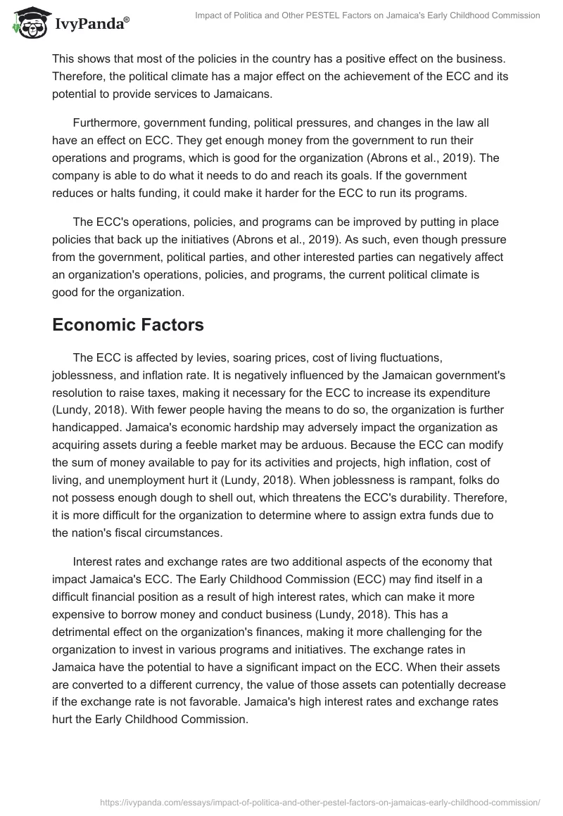 Impact of Politica and Other PESTEL Factors on Jamaica's Early Childhood Commission. Page 2