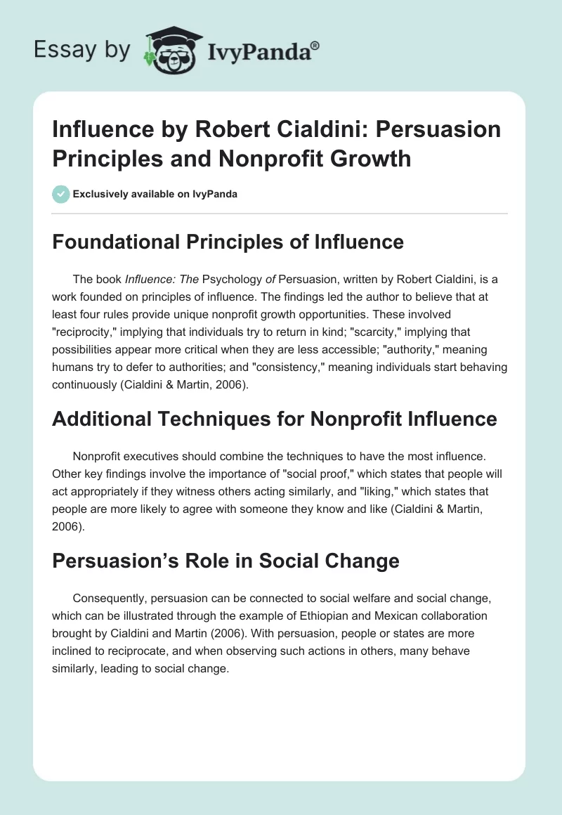 Influence by Robert Cialdini: Persuasion Principles and Nonprofit Growth. Page 1