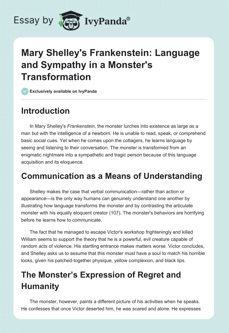 Mary Shelley's Frankenstein: Language and Sympathy in a Monster's Transformation. Page 1