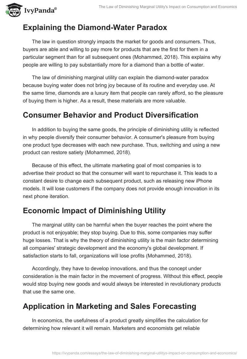 The Law of Diminishing Marginal Utility's Impact on Consumption and Economics. Page 2