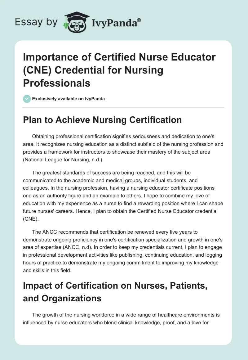 Importance of Certified Nurse Educator (CNE) Credential for Nursing Professionals. Page 1