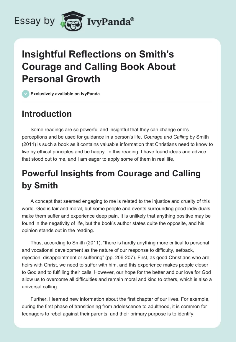 Insightful Reflections on Smith's Courage and Calling Book About Personal Growth. Page 1