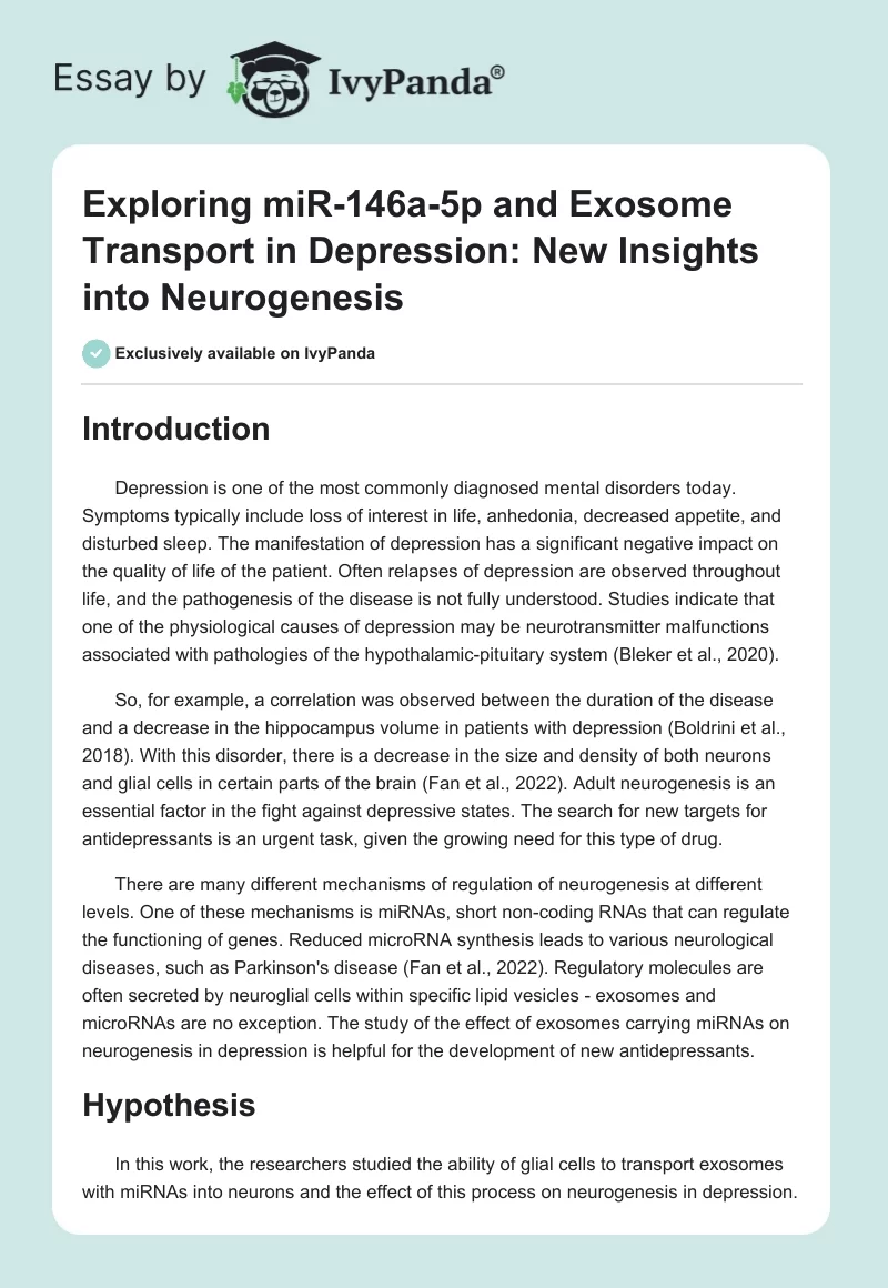 Exploring miR-146a-5p and Exosome Transport in Depression: New Insights into Neurogenesis. Page 1