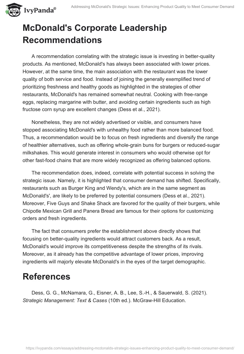 Addressing McDonald's Strategic Issues: Enhancing Product Quality to Meet Consumer Demand. Page 2