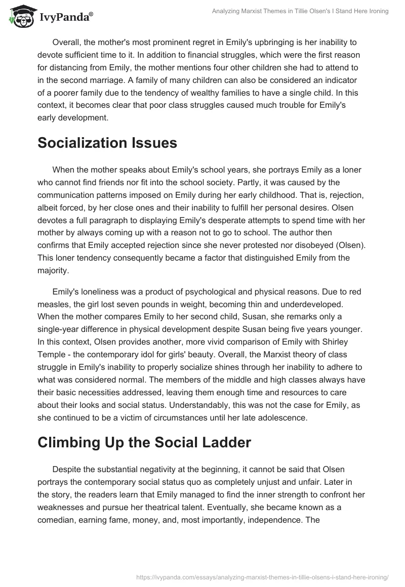 Analyzing Marxist Themes in Tillie Olsen's "I Stand Here Ironing". Page 2