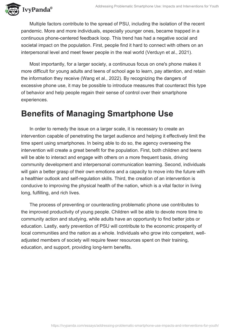 Addressing Problematic Smartphone Use: Impacts and Interventions for Youth. Page 2