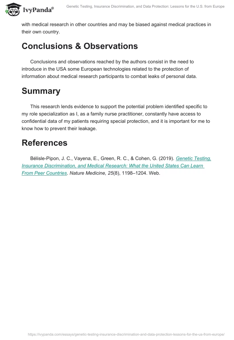 Genetic Testing, Insurance Discrimination, and Data Protection: Lessons for the U.S. from Europe. Page 2