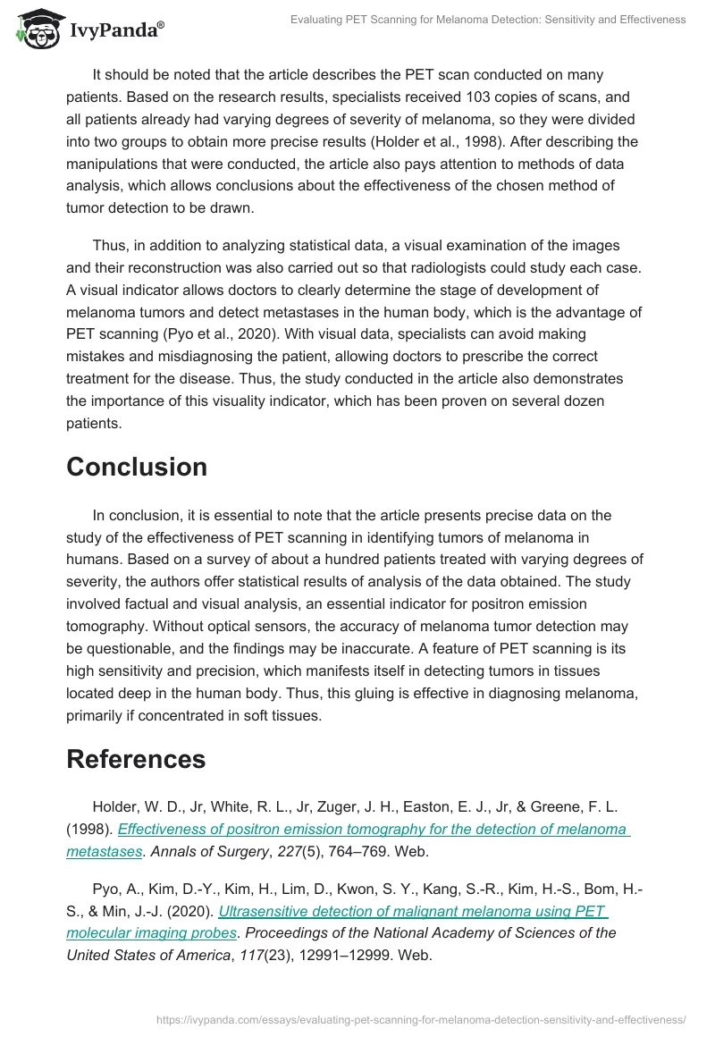 Evaluating PET Scanning for Melanoma Detection: Sensitivity and Effectiveness. Page 2