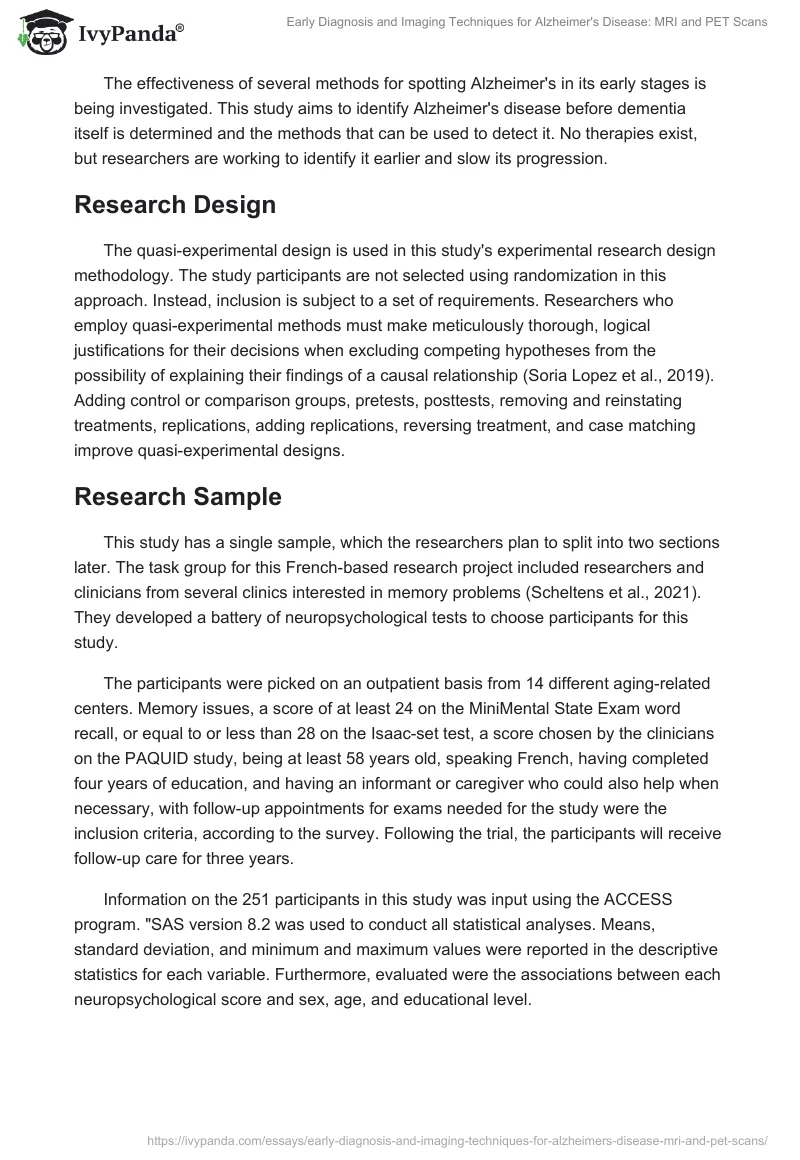 Early Diagnosis and Imaging Techniques for Alzheimer's Disease: MRI and PET Scans. Page 2