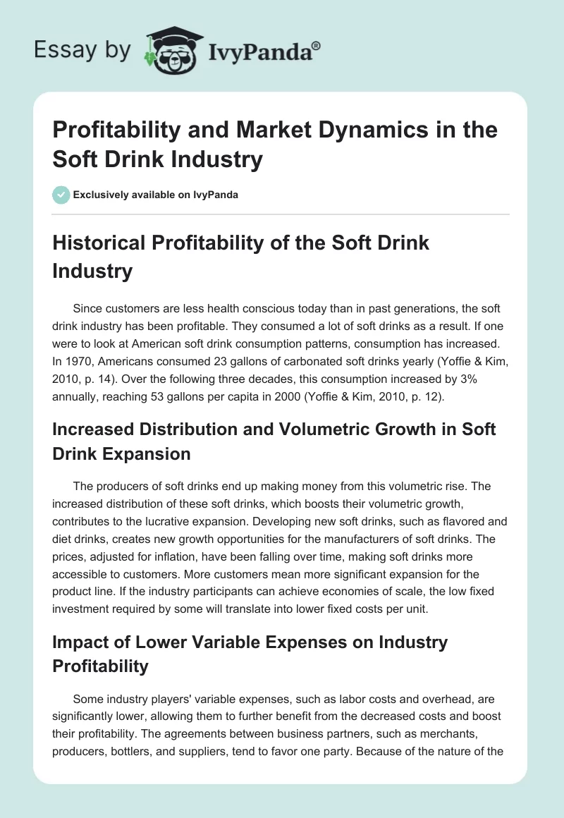 Profitability and Market Dynamics in the Soft Drink Industry. Page 1