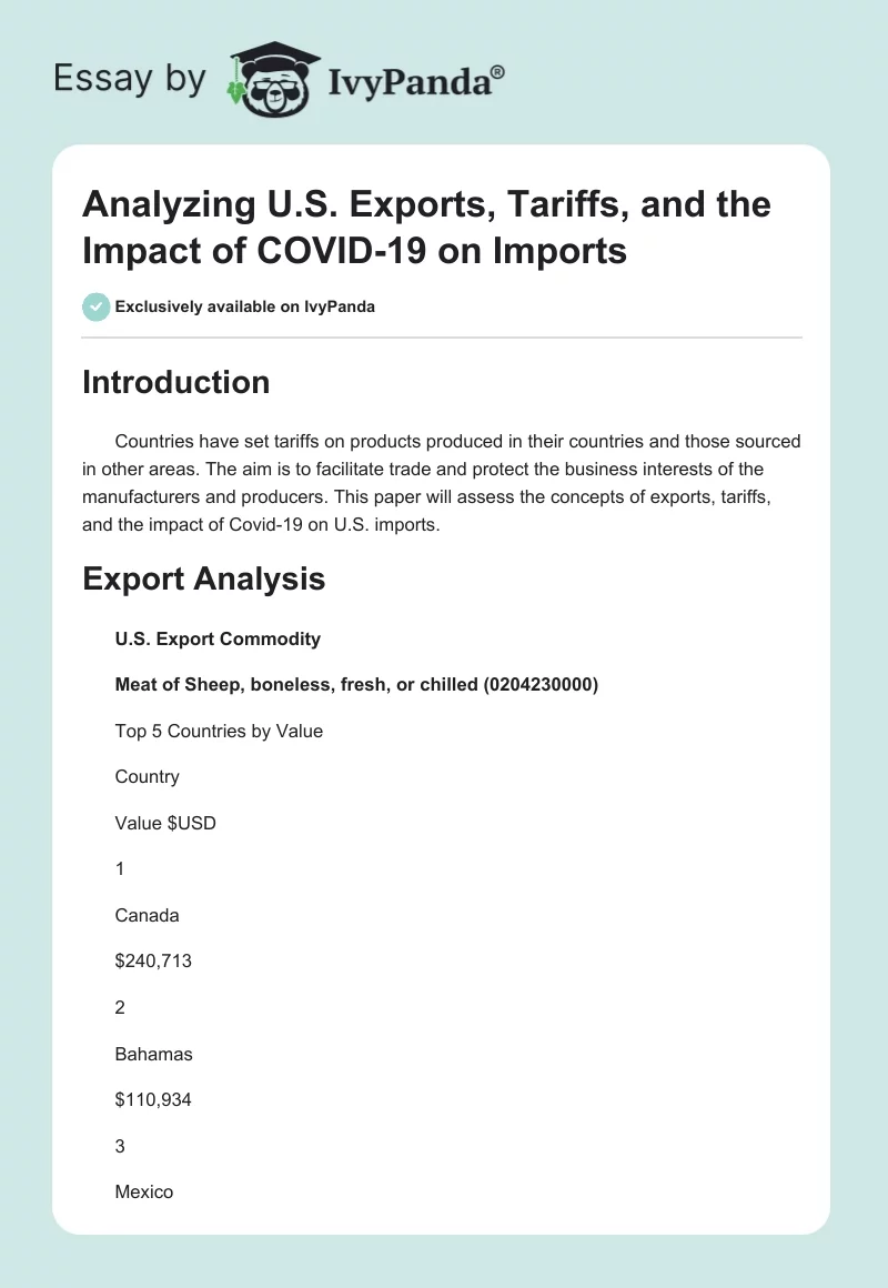 Analyzing U.S. Exports, Tariffs, and the Impact of COVID-19 on Imports. Page 1