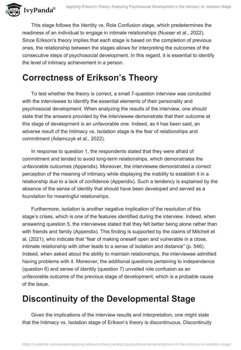 Applying Erikson's Theory: Analyzing Psychosocial Development in the Intimacy vs. Isolation Stage. Page 2