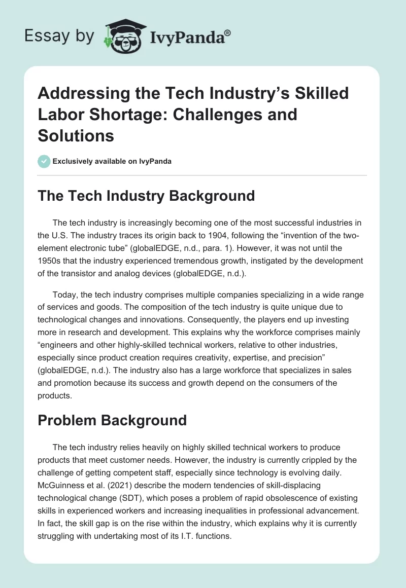Addressing the Tech Industry’s Skilled Labor Shortage: Challenges and Solutions. Page 1