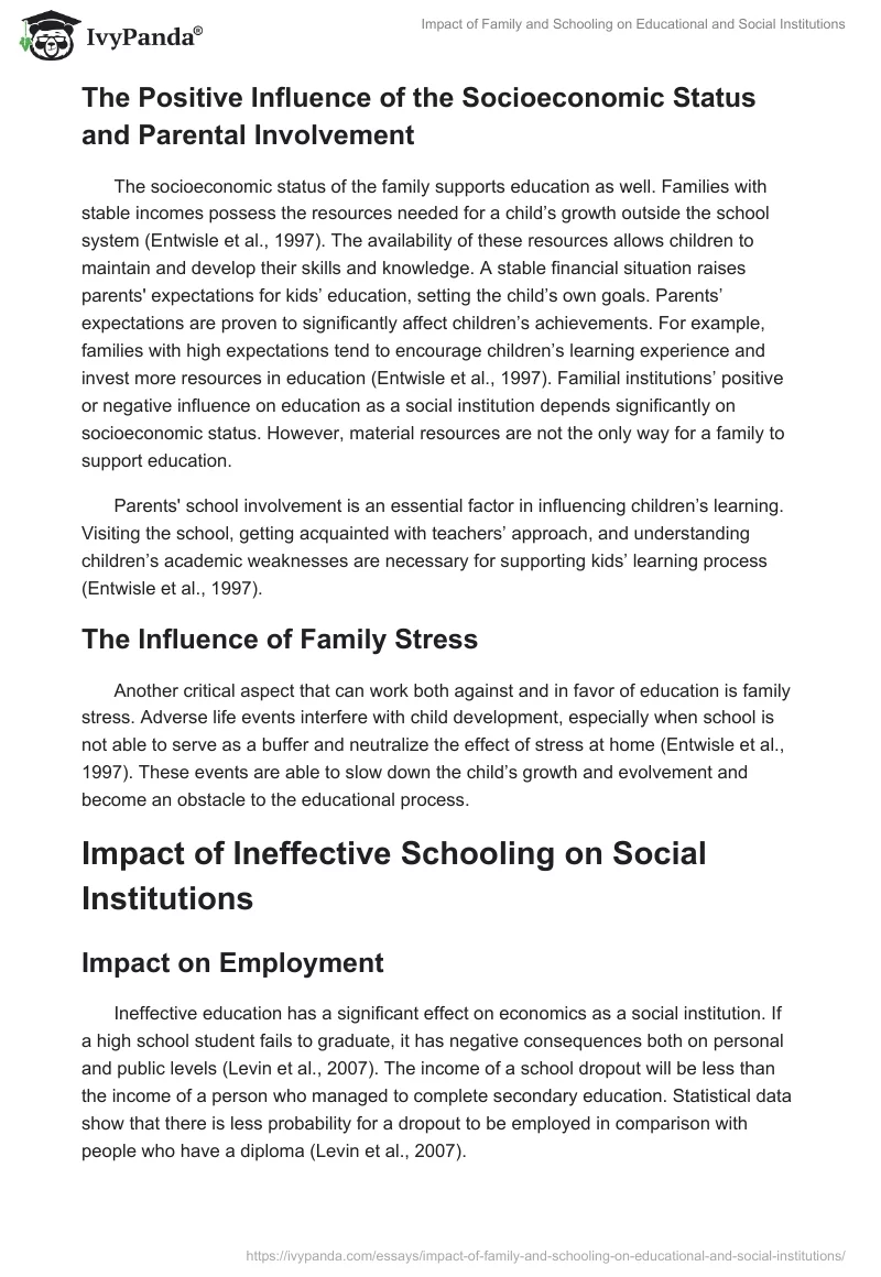 Impact of Family and Schooling on Educational and Social Institutions. Page 2