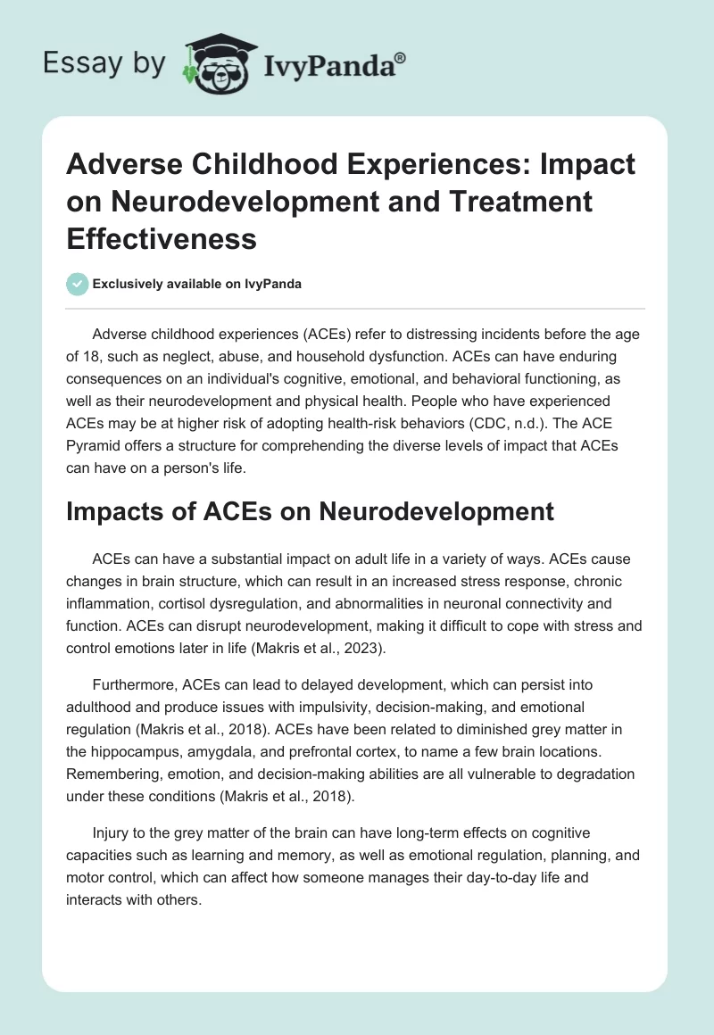 Adverse Childhood Experiences: Impact on Neurodevelopment and Treatment Effectiveness. Page 1