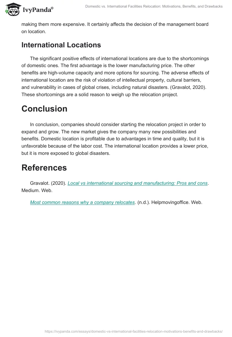 Domestic vs. International Facilities Relocation: Motivations, Benefits, and Drawbacks. Page 2