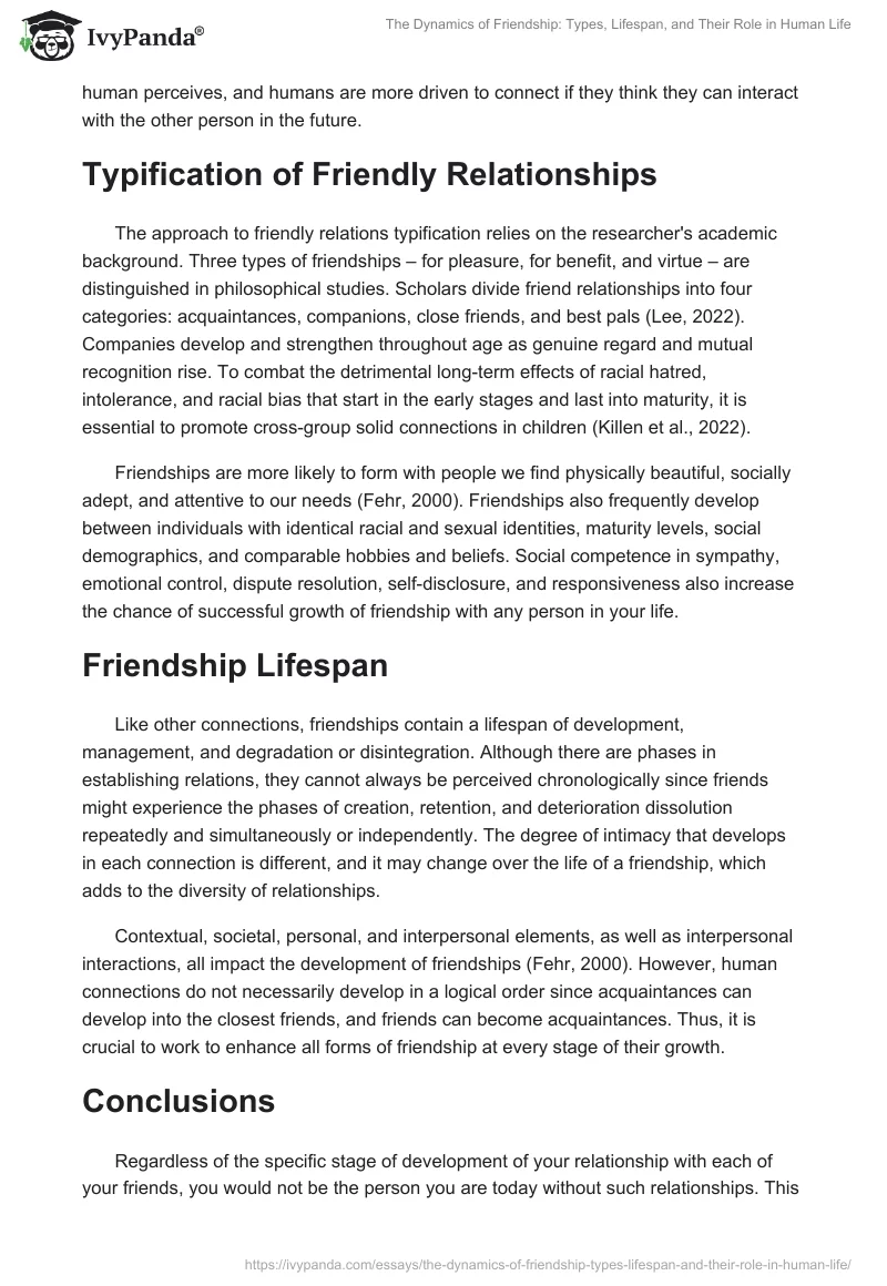 The Dynamics of Friendship: Types, Lifespan, and Their Role in Human Life. Page 2