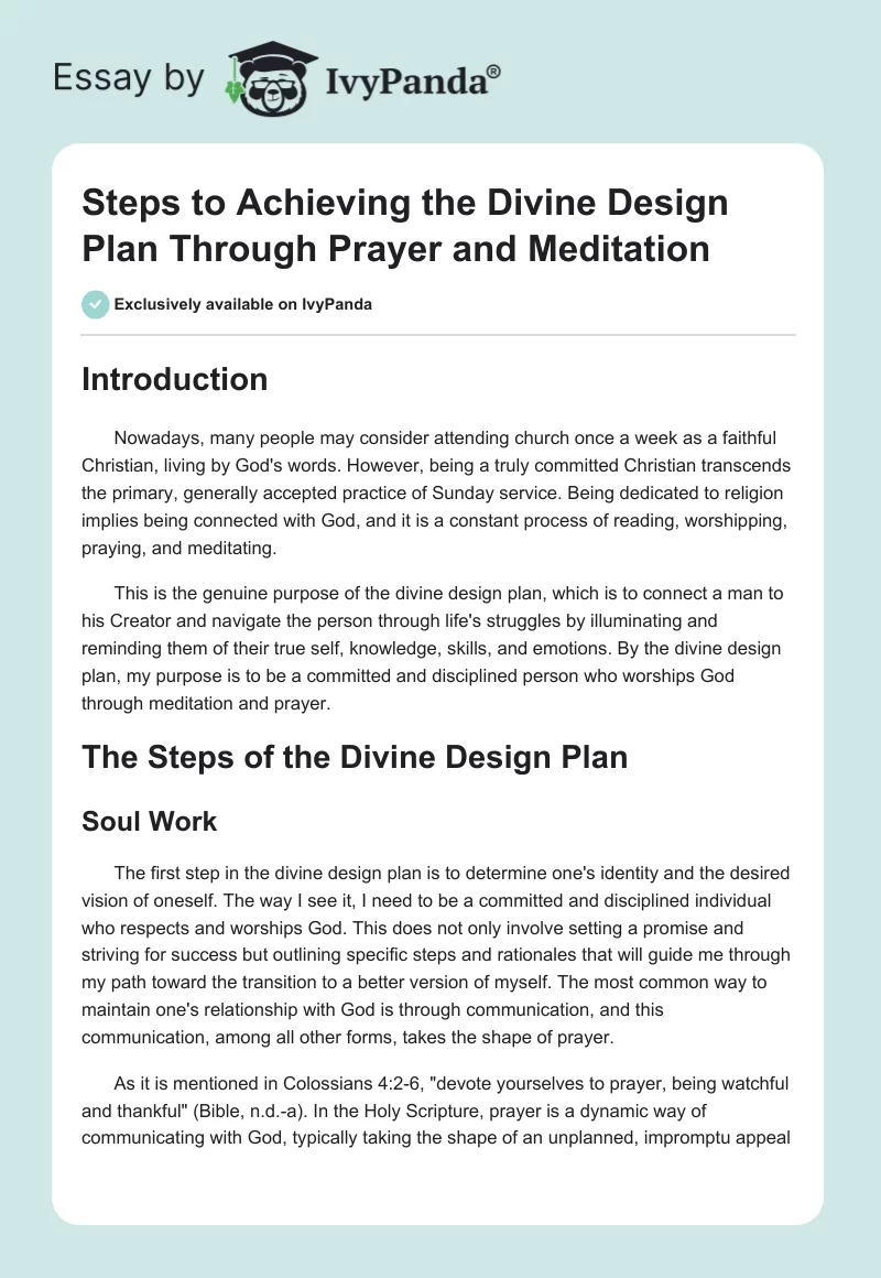 Steps to Achieving the Divine Design Plan Through Prayer and Meditation. Page 1