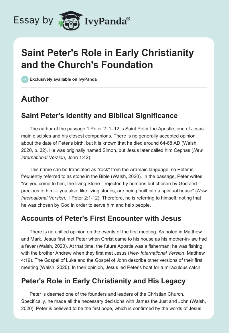 Saint Peter's Role in Early Christianity and the Church's Foundation. Page 1