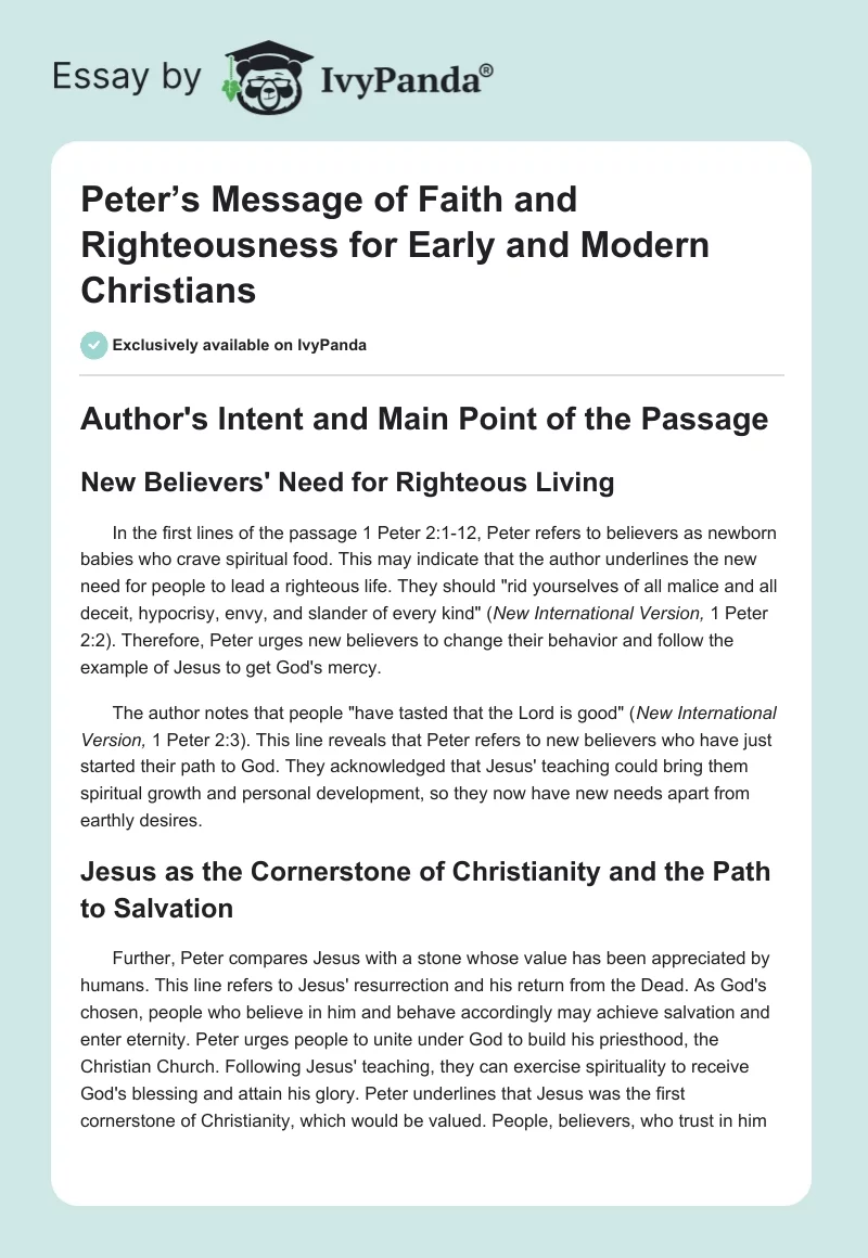 Peter’s Message of Faith and Righteousness for Early and Modern Christians. Page 1