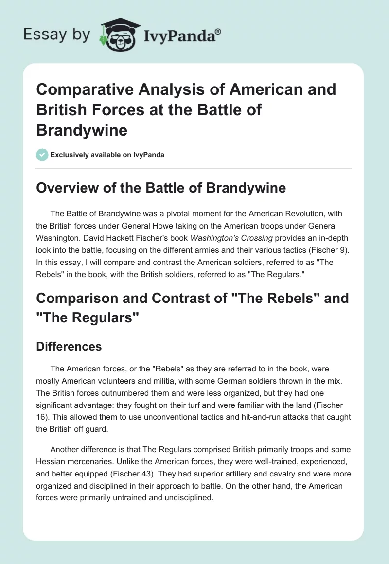 Comparative Analysis of American and British Forces at the Battle of Brandywine. Page 1