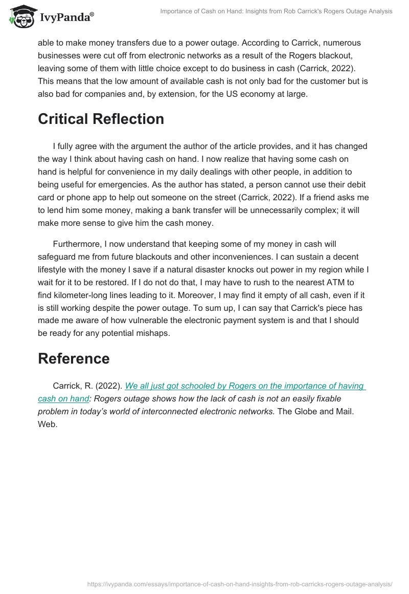 Importance of Cash on Hand: Insights from Rob Carrick's Rogers Outage Analysis. Page 2