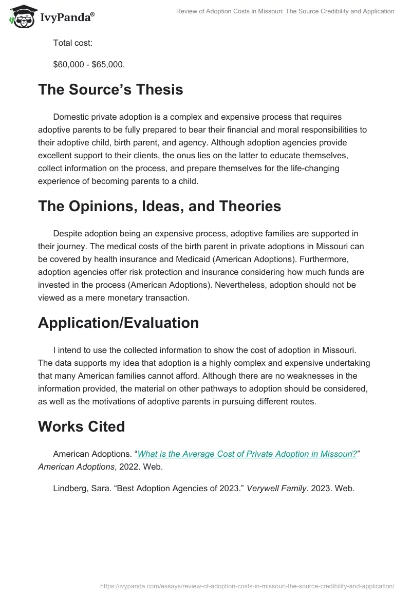 Review of Adoption Costs in Missouri: The Source Credibility and Application. Page 2