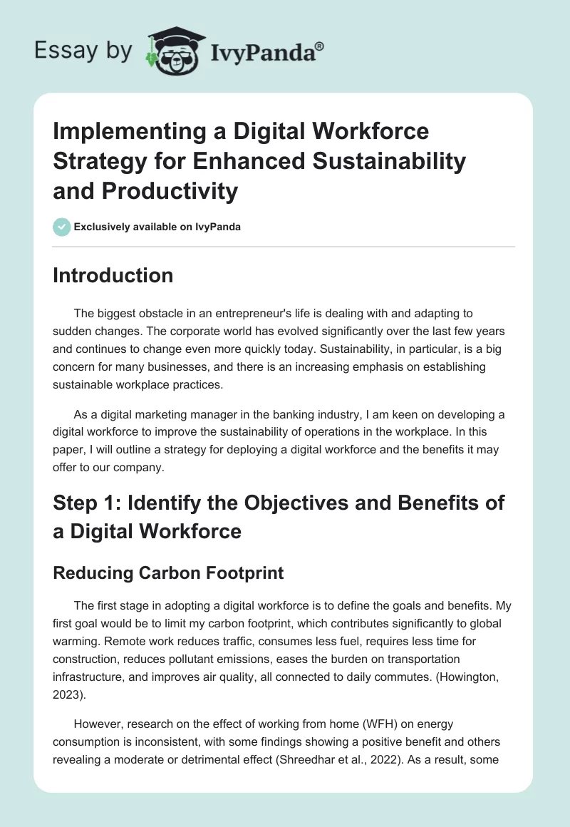 Implementing a Digital Workforce Strategy for Enhanced Sustainability and Productivity. Page 1