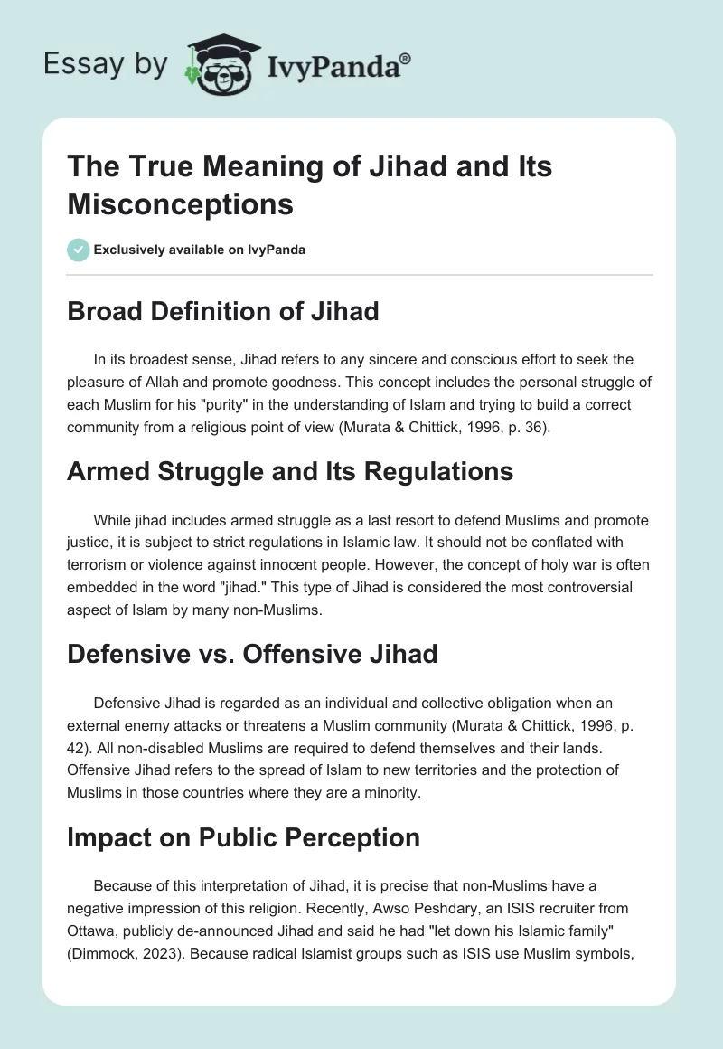 The True Meaning of Jihad and Its Misconceptions. Page 1