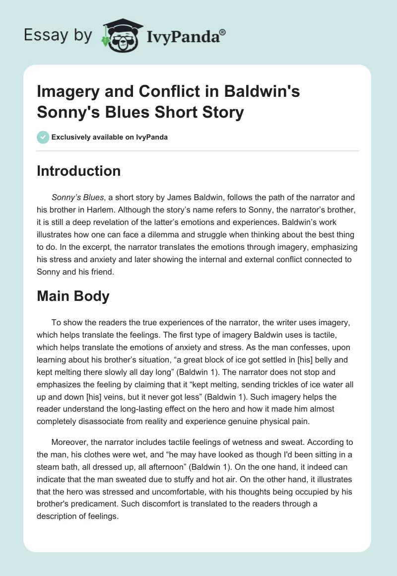 Imagery and Conflict in Baldwin's "Sonny's Blues" Short Story. Page 1