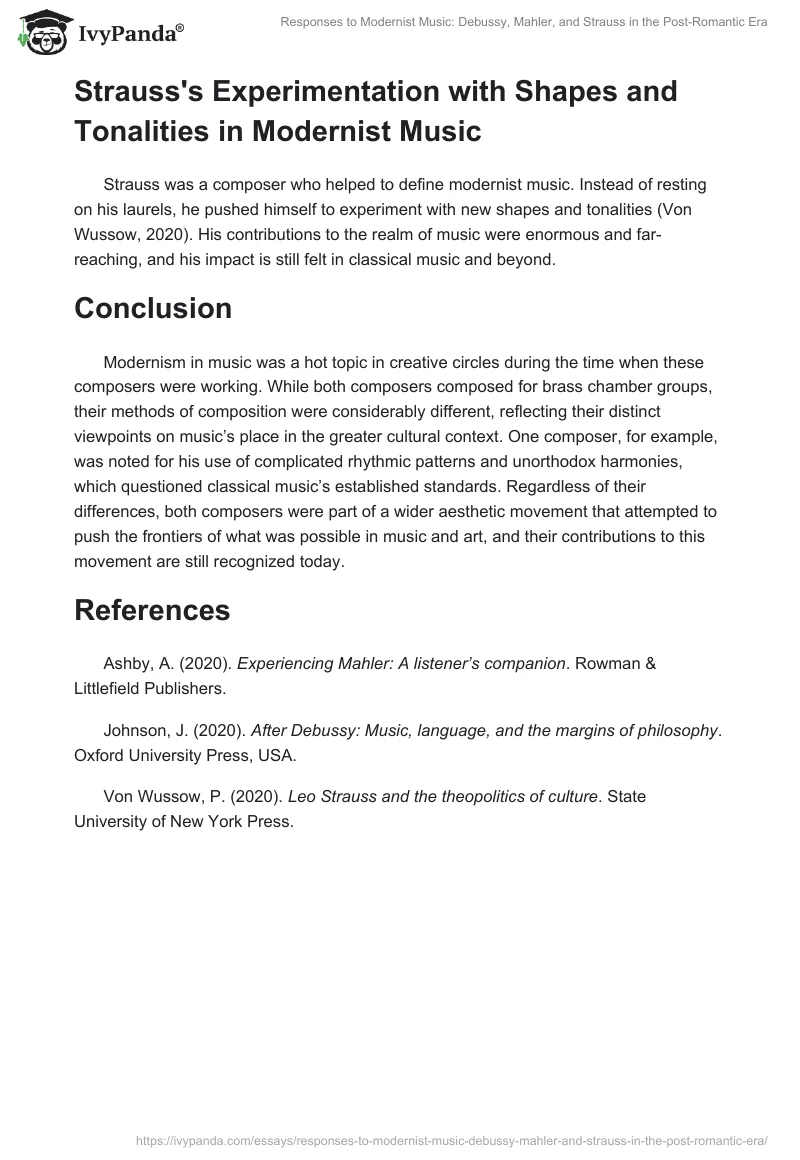 Responses to Modernist Music: Debussy, Mahler, and Strauss in the Post-Romantic Era. Page 2