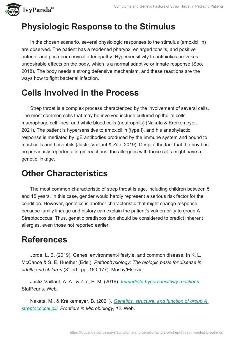 Symptoms and Genetic Factors of Strep Throat in Pediatric Patients. Page 2