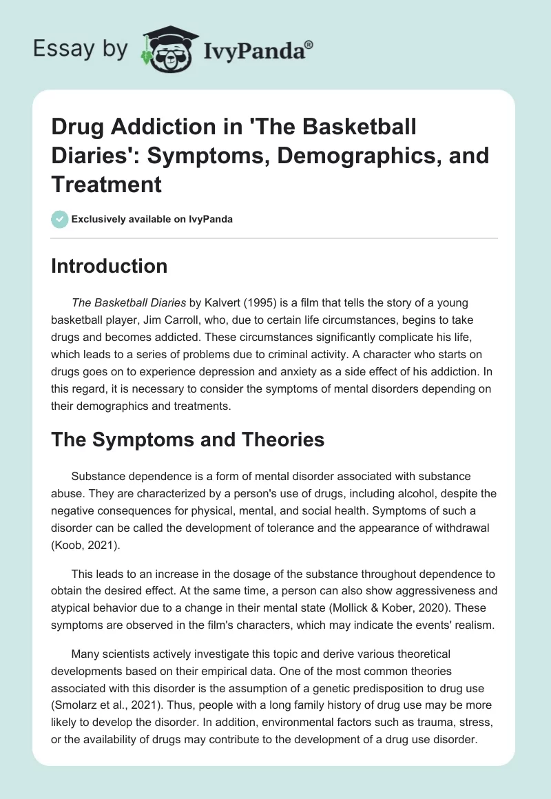 Drug Addiction in 'The Basketball Diaries': Symptoms, Demographics, and Treatment. Page 1