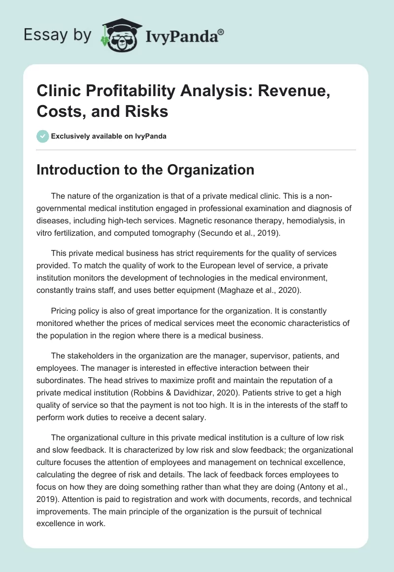 Clinic Profitability Analysis: Revenue, Costs, and Risks. Page 1