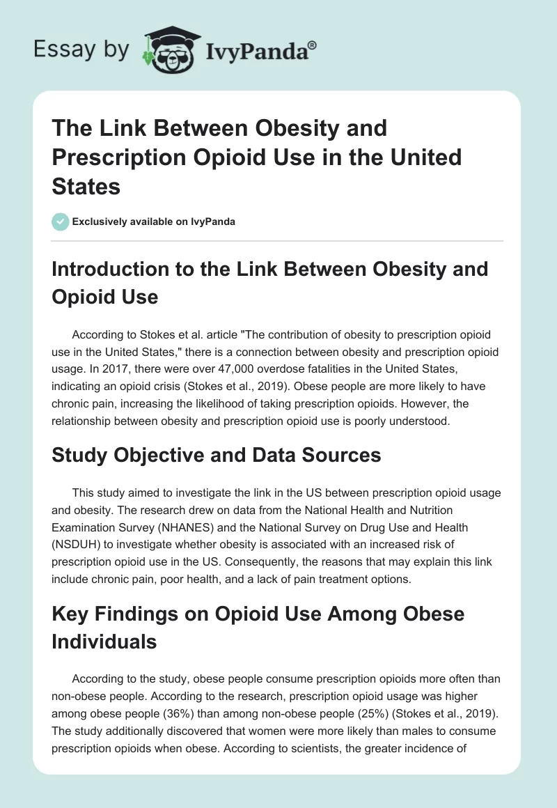 The Link Between Obesity and Prescription Opioid Use in the United States. Page 1