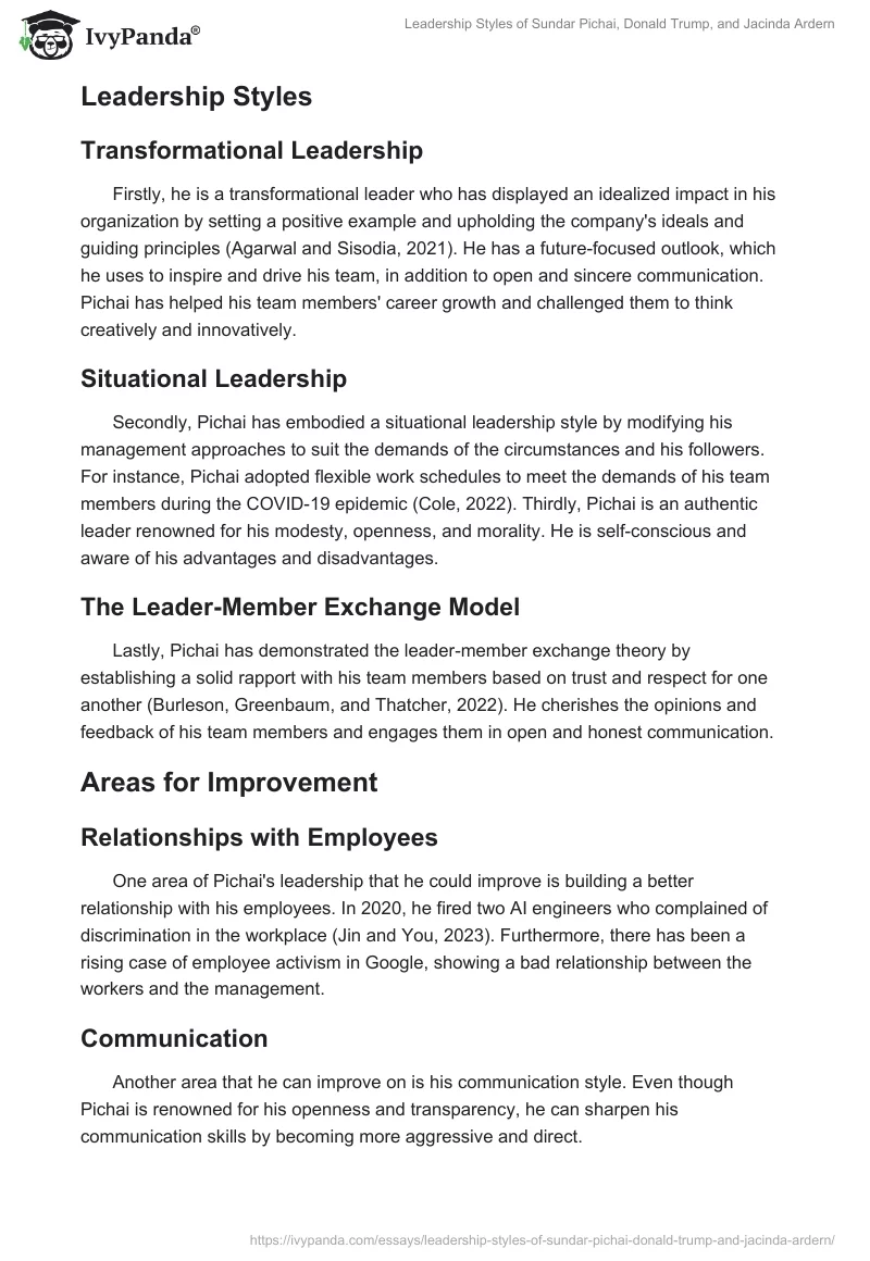 Leadership Styles of Sundar Pichai, Donald Trump, and Jacinda Ardern. Page 2